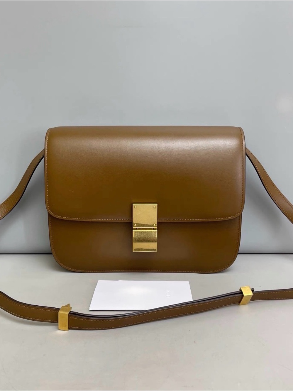 Celine Cognac Brown Leather Crossbody with Gold Lock